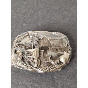 Bergamot Brass Works Farmer Tractor Barn Dog Farm VTG 1981 Belt Buckle